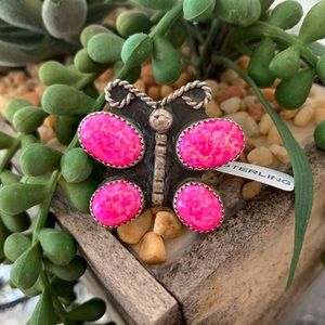 Pink opal butterfly ring